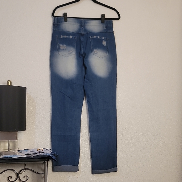 Floral Patch High Rise Jeans - Blue - Picture 3 of 3